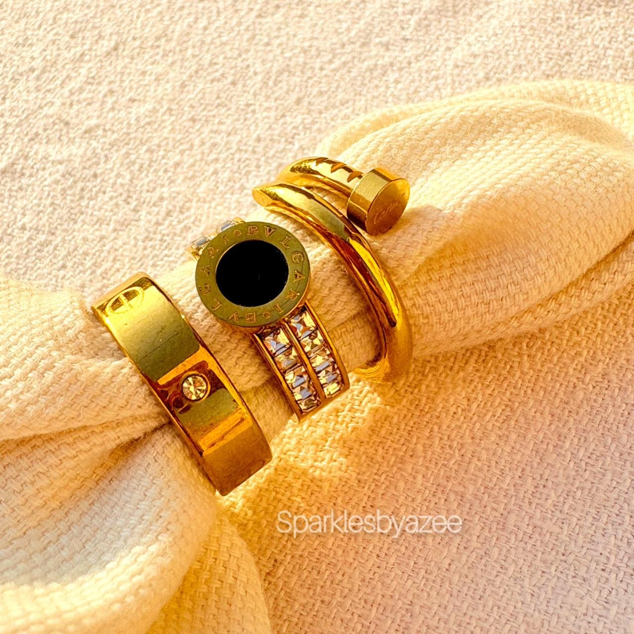 Sets of 3 Rings Bvlgari- Nail- Cartier (18K Gold Plated)